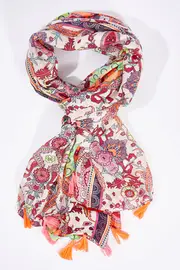 Bright Print Scarf With Tassels--GRE-BS013