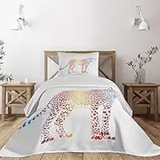Lunarable Rainbow Coverlet, Cheetah Rainbow Colored Smokescreen Camouflage Realistic Animal Savannah Wildlife, 3 Piece Decorative Quilted Bedspread Set with 2 Pillow Shams, Twin Size, Red Blue