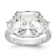 Sterling Silver Asscher-cut Cubic Zirconia 3 Stone Ring Size 6 for Women 4.46gm