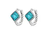 SOLID Sterling Silver Natural Turquoise Rope Hoop Earrings - AVILIA Designs Pandora Compatible