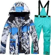 [CLSQLXYJZC] Men's Winter Warm 2-Piece Snowsuit Set, Waterproof Windproof Padded Colorful Printed Ski Suit Set with Hood, for Outdoor Snow Ski Jacket and Pants Set(Color8,XX-Large)