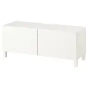BESTÅ TV bench with doors, white/Lappviken/Stubbarp white, 120x42x48 cm