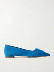 [Manolo Blahnik] Manolo Blahnik - Maysale Suede Point-toe Flats - Blue - IT40.5 IT 40.5 Blue