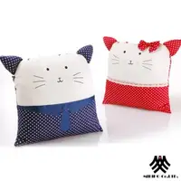 在飛比找momo購物網優惠-【M.B.H-甜蜜愛貓】麂皮拼布刺繡抱枕(2入)