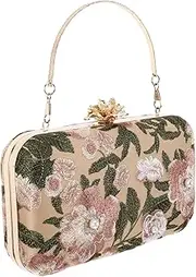 [Healeved] Floral Embroidery Clutch Handbag for Women Vintage Style Evening Purse Elegant Crossbody Bag for Prom Wedding and Parties Stylish Accessory with Fine Workmanship