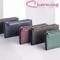 在飛比找momo購物網優惠-【Charming Bags】Elegant 真皮雙拉鍊長夾