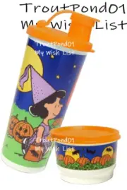 Tupperware 16 Oz Tall Tumbler Peanuts Halloween Lucy Flip Top Snack Cup Orange