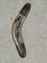 Australian Aboriginal Boomerang Brigalow Wood Signed Barb Hand Painted W COA