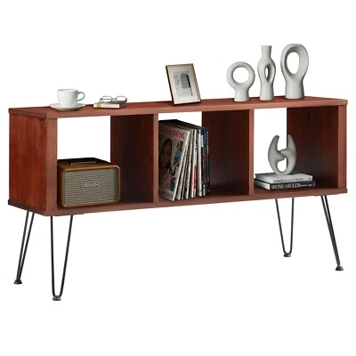 Danrelax Walnut Vinyl Record Player Stand with Detachable Legs, Up to 320 Albums