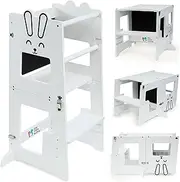 The Little Bunny Australia Bunny Design 3-in-1 Montessori Learning Tower for Kids Aged 10 Months to 6 Years – Kitchen Helper, Convertible Step Stool, and Toddler Step Ladder