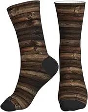 [FSCEV] Brown Wooden Sports Running Calf Socks Crew Socks For Sports Activities Walking Travel Daily Wear, 2 Black-2, One size