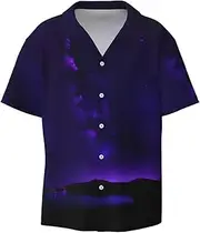 [HJLUUFT] Purple Starry Sky Men's Shirts,Classic Hawaiian, Cuban Styles,Vacation Wear - Breathable Button Down Shirts for Men