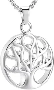 KETIME Tree of Life Cremation Necklace for Human/Pet Stainless Steel Keepsake Jewelry Hold Memorial Ashes Pendant