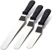 Metal Stainless Steel Spatula Set with 6", 8", 10" Blade, Angled Icing Spatula Set with Premium PP Plastic Handle Angled Cake Decorating Frosting Spatula Set of 3 (Black)