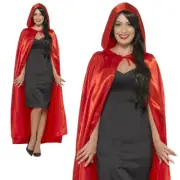 Red Hooded Cape Mens Ladies Halloween Devil Vampire Fancy Dress Cape