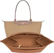 LOUKAYCCI Upgraded Felt Organizer Insert for Longchamp Le Pliage L Handbag Insert (EarthColor, Large)