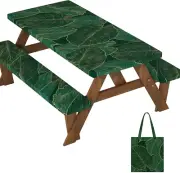 Picnic Table Cover with Bench Covers: Elastic Fitted Water-Resistant Windproof T