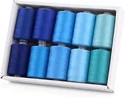 Tanstic 10Pcs Sewing Thread, 10 Colors 1093 Yards(1000M) Per Spool Polyester Thread Sewing Threads for Sewing Machine, Hand Sewing - Blue Color Tones
