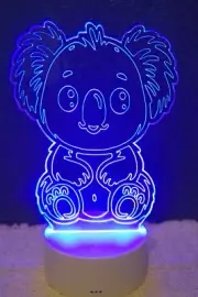 Acrylic Light up Baby Koala decor with stand & color changing remote, 9"