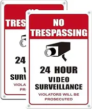 Large Video Surveillance Signs Outdoor,No Trespassing Sign Aluminum 20x30 CM UV Ink Printed for House and Business (2-Pack)