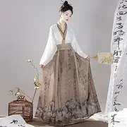 [JIMINISO] 3 Pc Set Tang Suit Ming System Female Chinese Style Commuting Han Elements Chinese Shirt Horse Skirt