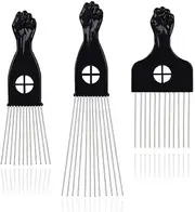 LEADUWAY Hair Picks - Black Metal Afro Combs for Hair Styling, Fist Pick for Women and Men