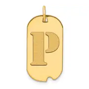 14k Yellow Gold Polished Letter P Initial Dog Tag Pendant