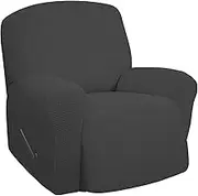 Easy-Going Recliner Stretch Sofa Slipcover Sofa Cover 1 Piece Furniture Protector Couch Soft with Elastic Bottom Kids,Polyester Spandex Jacquard Fabric Small Checks(Oversize Recliner,Dark Gray)