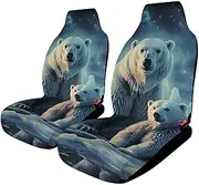 HETVBNS Breathable Car Seat Cover Two Polar Bears Car Front Seat Protector with Elastic Band Edge Auto Seats Cushions Cars Interior Accessories Fit SUV Sedan Van Truck 2PCS