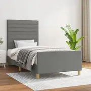 vidaXL King Single Fabric Bed Frame with Adjustable Headboard in Dark Grey - Stylish Bedroom Furniture, Supportive Plywood Slats