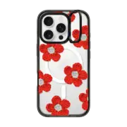 iPhone 16 Pro Impact Ring Stand Case MagSafe Compatible Crochet Flowers - Red