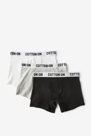 [Cotton On Men] Cotton On Men - Mens Organic Cotton Trunks- 3 Pack - Black/light grey marle/white L BLACK/LIGHT GREY MARLE/WHITE