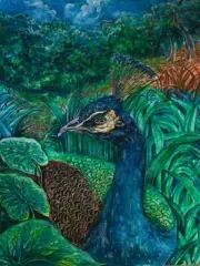 Hand-Painted Canvas Art with acrylic techniques Peacock in Nature | 23 x 19 Inch
