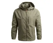 Men's Softshell Jacket with Hood Windbreaker Lightweight Waterproof Jackets for Hiking-Khaki color