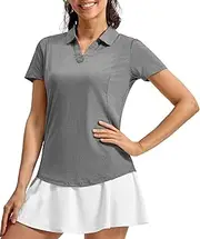 [TBMPOY] Women's Golf Polo Shirts Short Sleeve V-Neck Tennis Shirts Quick Dry UPF 50+ Sun Protection Collared Shirt