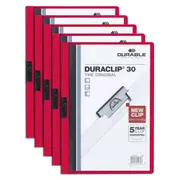 5x Durable Duraclip 30-Sheet A4 Document Folder Stationery Paper Organiser Red