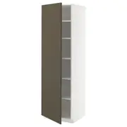 METOD high cabinet with shelves, white/Havstorp brown-beige, 60x60x200 cm