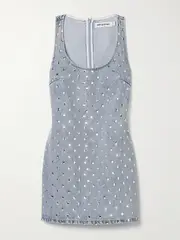 [Self-Portrait] Self-Portrait - Crystal-embellished Denim Mini Dress - Light denim - UK 4 UK 4 Blue