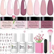 Honey Joy Dip Powder Nail Kit Starter, 4 Colors Light Pink Nude Skin Tone Dipping Powder Liquid Set with Base Top Coat Activator for Nail Art Manicure Salon DIY No LED Nail Lamp Needed, Dip-7pcs-05