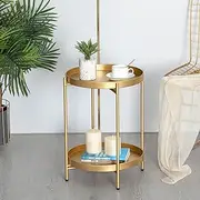 lehom Round Metal Side Table with Double Tier,Coffee Table,Side Table,Night Stand for Living Room and Bedroom (Gold)