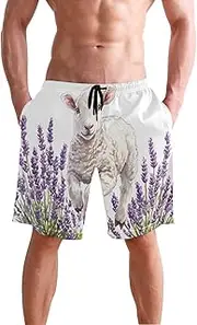 [XYMZR] Adorable Lamb Lavender Field Men's Swim Trunks Quick-Dry Bathing Suit Swimming Board Shorts S