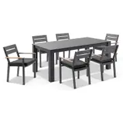 Santorini Ceramic 1.8M Outdoor Aluminium Dining Table With 6 Capri Chairs Setting