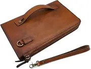 [LETEULO] Men's Wallet Leather Wristlet Clutch Bag Vintage Wristlet Business Handbag Coin Money Pouch with Multiple Compartments