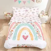 Toddler Bedding Sets Twin Size for Girls, Rainbow Toddler Crib Bedding Set 4 Piece Floral Toddler Comforter Set Includes Flat Top Sheet, Fitted Sheet, Comforter, Envelope Pillowcase, Soft & Comfort