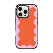 iPhone 16 Pro Impact Case MagSafe Compatible Pink Wavy Border on Orange