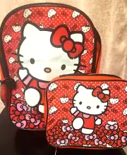 Hello Kitty Red Ribbons Shimmer Backpack With Matching Lunchbag