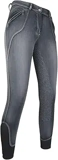 [HKM] Unisex Breeches Sedona Denim Silicone Trousers, Grey Denim