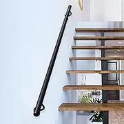 30cm-600cm Staircase Banister Handrail Metal Wrought Iron Stair Railings for Home Lofts Corridors, Black Hand Rails Wall Support Rod, Outdoor Grab Rail(7ft/210cm)
