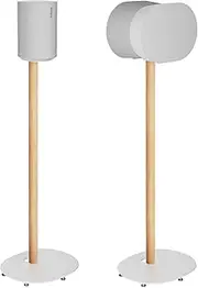 [PEGZONE] Speaker Stands Compatible with SONOS Era 300 and Era 100, Fixed Height Floor Stand with Cable Management, Wooden Speaker Mount, White & Beech, 2 Pack (Pair)