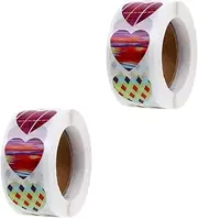 KALLORY 2 Rolls Heart Shaped Sealing Stickers Self Adhesive Valentine's Day Wedding Labels with Designs for Scrapbooking Party Decorations and Creative Crafting